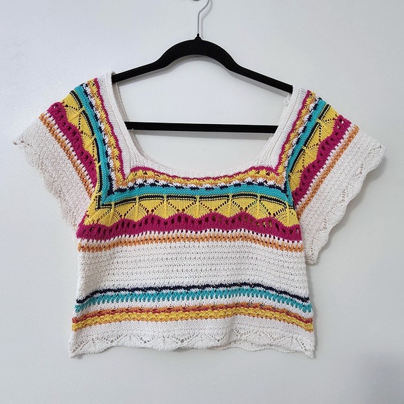 Tops - POL Crochet Top Sz S Cropped Open Knit Flutter‎ Boho Cottagecore Hippie Granny